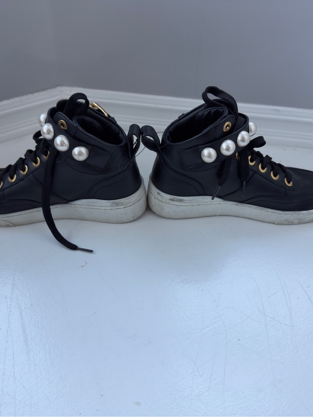 Moschino Pearl High Top Leather Sneakers black & gold EU 36 made in Italt - Picture 8 of 15